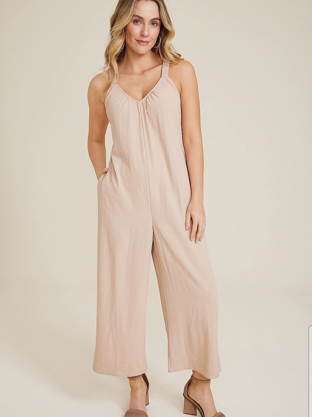 Maurices Light Blush Wide-Leg Sleeveless Jumpsuit